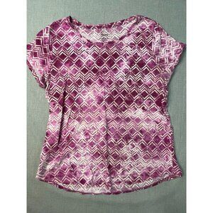Sonoma Women's Everyday Tee Purple Large Abstract Diamond Round Neck Blouse USED